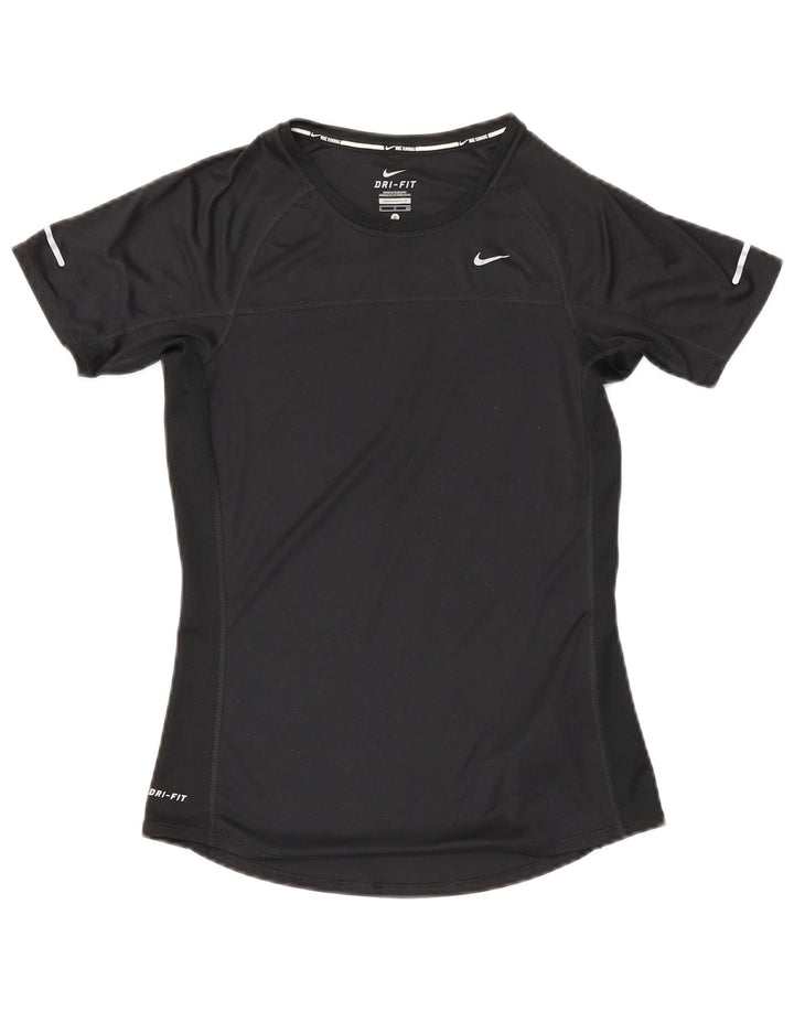 Nike Womens Dri Fit T-Shirt Top UK 10 Small Black Polyester