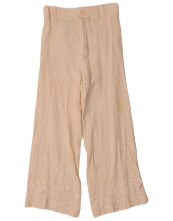 Zara Womens Wide Leg Casual Trousers XS W24 L26 Beige Floral Viscose