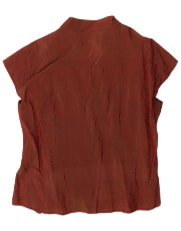 Vintage női Crop rövid ujjú ingblúz UK 12 közepes barna