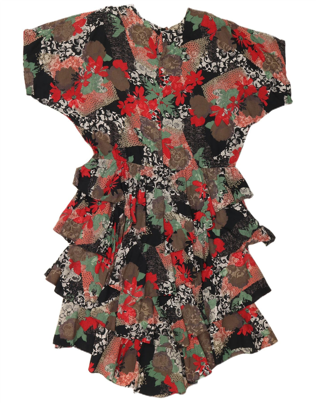 VINTAGE Womens Tiered Dress UK 14 Medium Multicoloured Floral