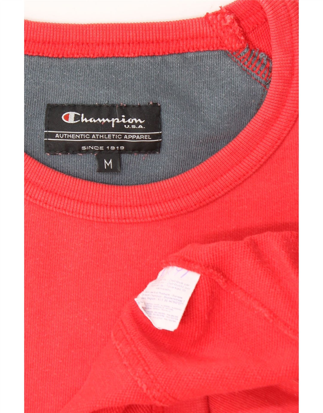 Champion Mens Graphic Top Long Sleeve Medium Red Cotton