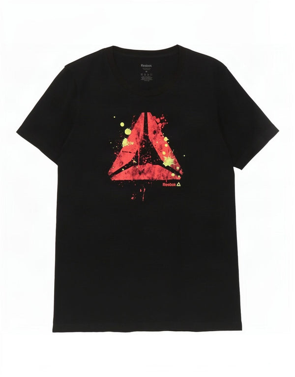Reebok T-Shirt Graphique Femme UK 12 Coton Noir Moyen