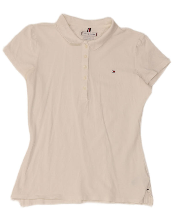 Tommy Hilfiger Womens Slim Fit Polo Shirt UK 10 Small White Cotton
