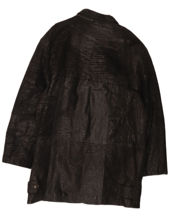 Carlo Santini Mens Leather Coat UK 44 2XL Black Leather
