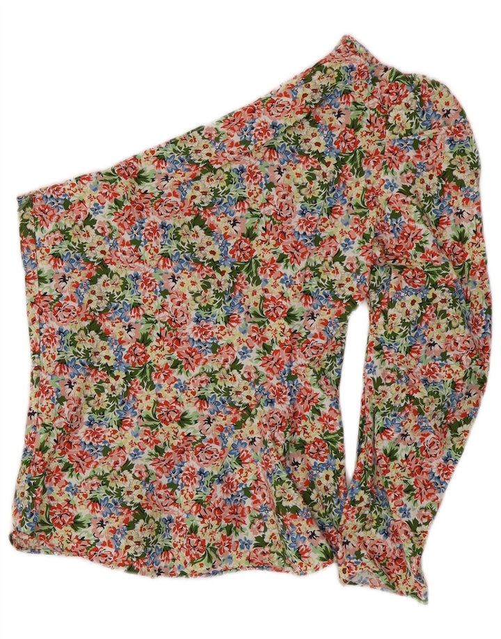 ZARA Womens One Shoulder Top UK 8 Small Multicoloured Floral Cotton