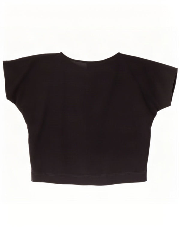 Bluză Vintage pentru femei See Through Crop Top UK 14 Medium Black Floral