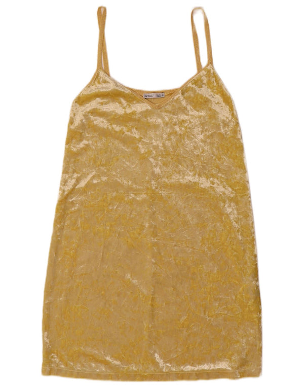 Zara Womens Velour Slip Dress UK 8 Small Yellow Tie Dye Polyester