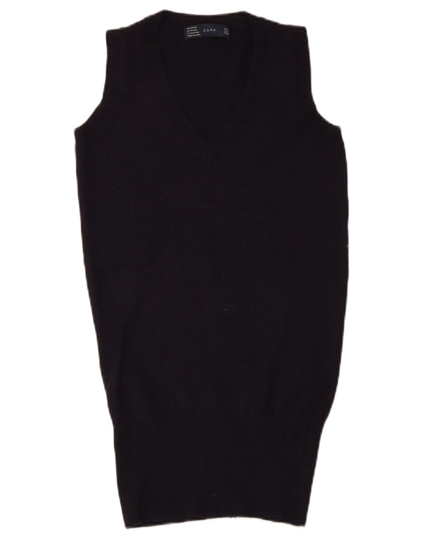 Zara Womens Vest Tank Top UK 8 Small Navy Blue Rayon