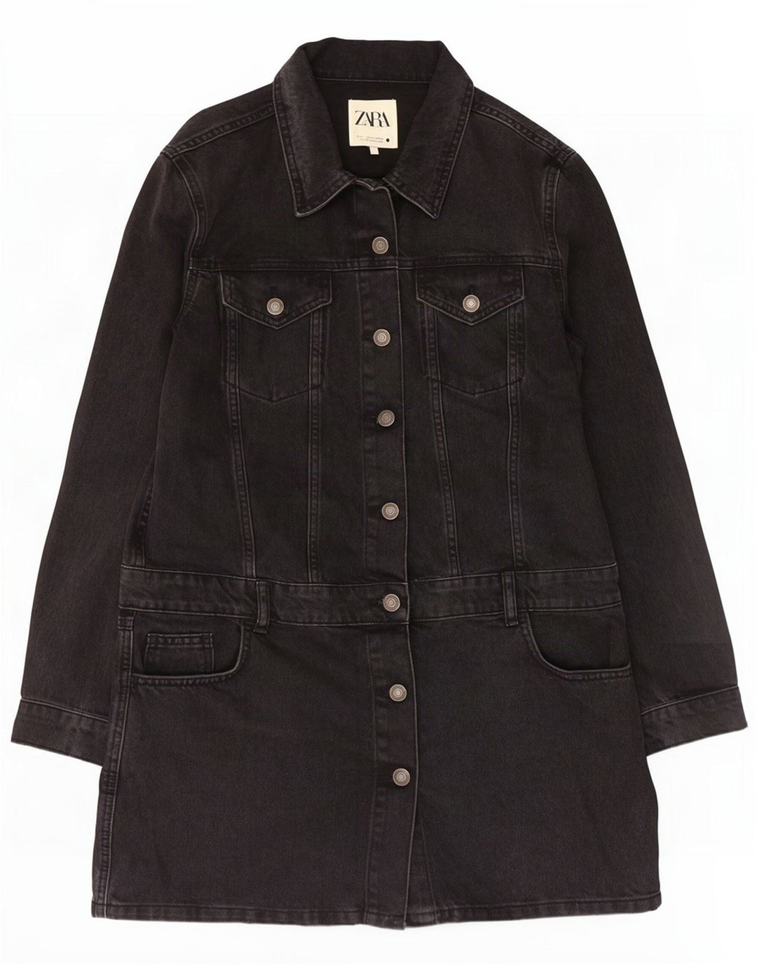 Cappotto in denim da donna Zara UK 14 grande cotone nero