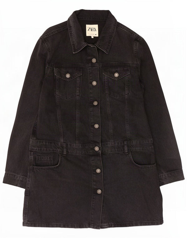 Zara Womens Denim Coat UK 14 Large Black Cotton