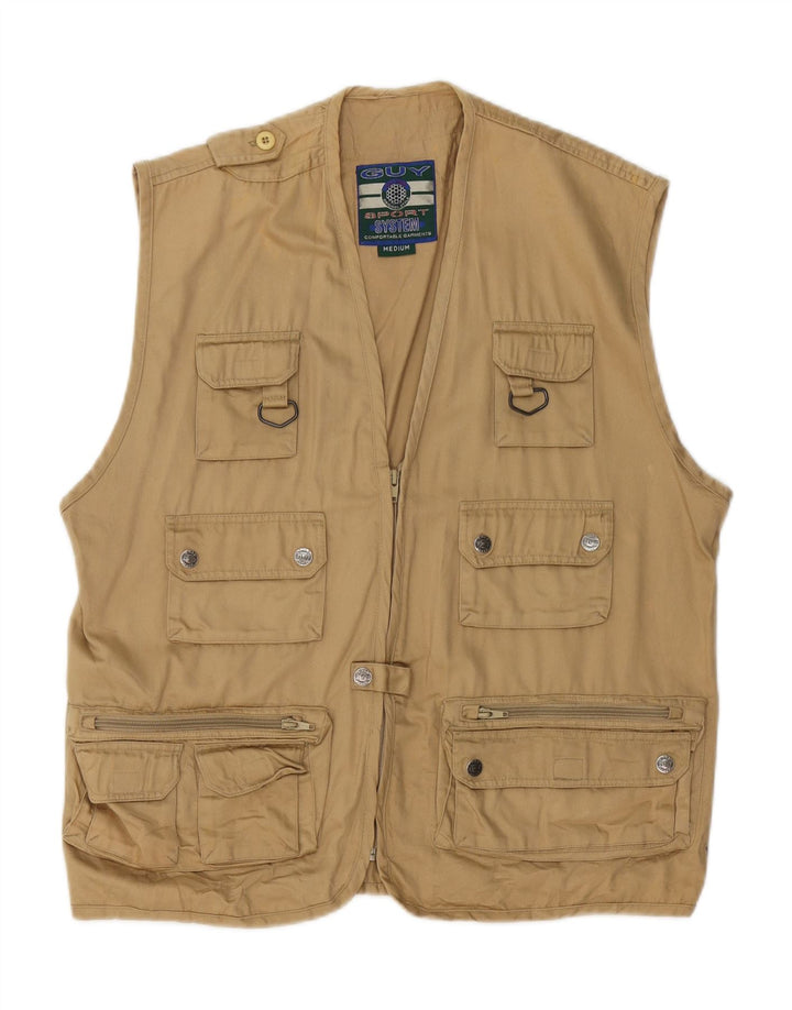 Vintage Mens Utility Gilet UK 38 Medium Beige Cotton