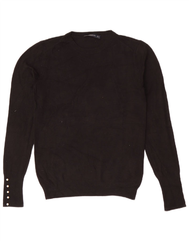 Zara Womens Crew Neck Jumper Sweater UK 12 Medium Black Viscose