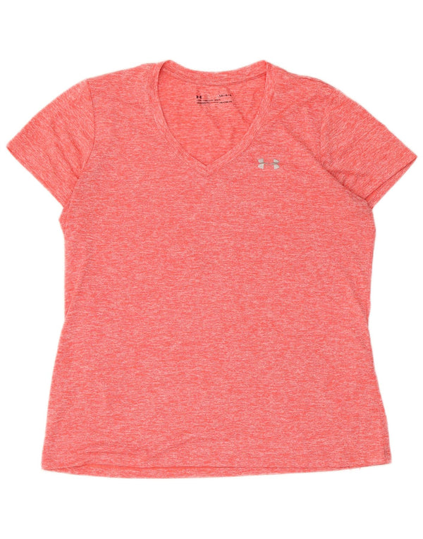 Under Armour Damen Kurzarm-T-Shirt Top UK 16 Large Orange Sports