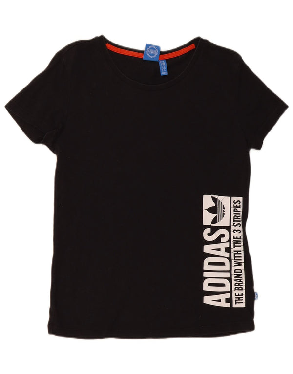 Adidas Damen Grafik T-Shirt Top UK 10 Small Schwarz Baumwolle