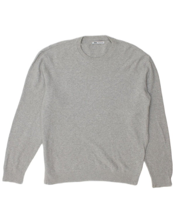 Maglione maglione girocollo da uomo Zara in cotone grigio medio