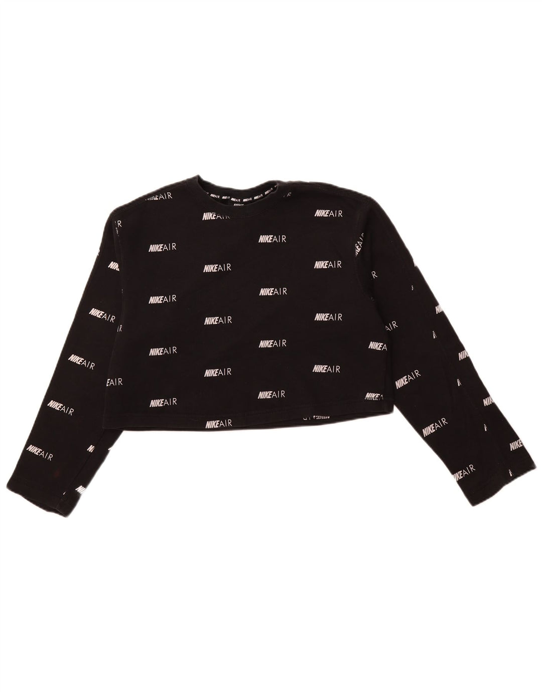 NIKE Womens Air Oversized Crop Graphic Top Long Sleeve UK 14 Medium Black