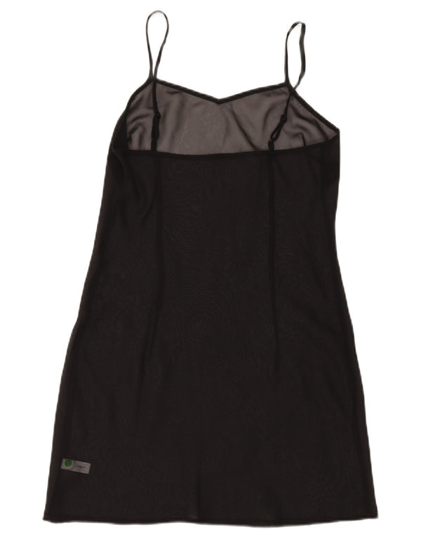 Vintage Womens See Through Slip Dress UK 8 Small Black Silk