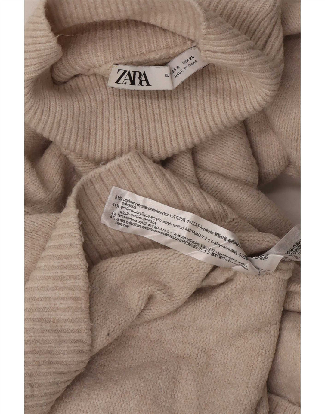 Zara Womens Long Sleeve Oversized Jumper Dress UK 10 Small Beige Polyester