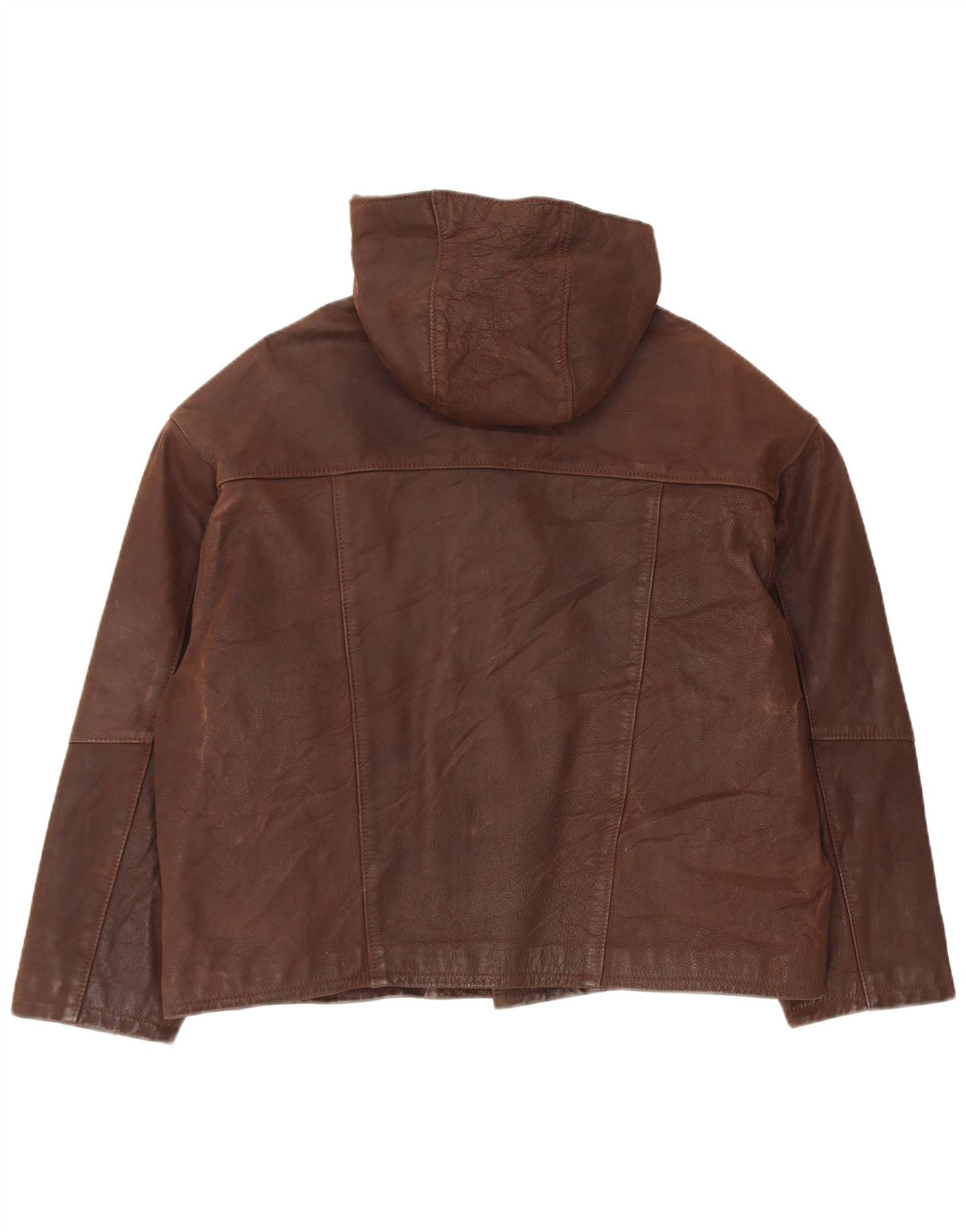 Bracci Mens Hooded Leather Jacket UK 38 Medium Brown