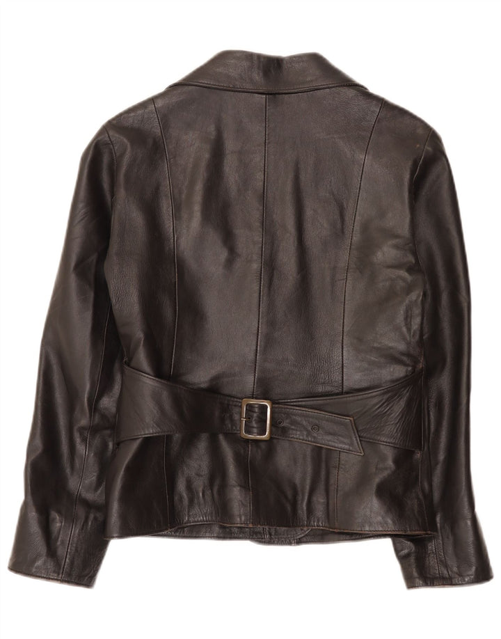 Vintage mujer 1 botón cuero Blazer chaqueta IT 46 grande negro