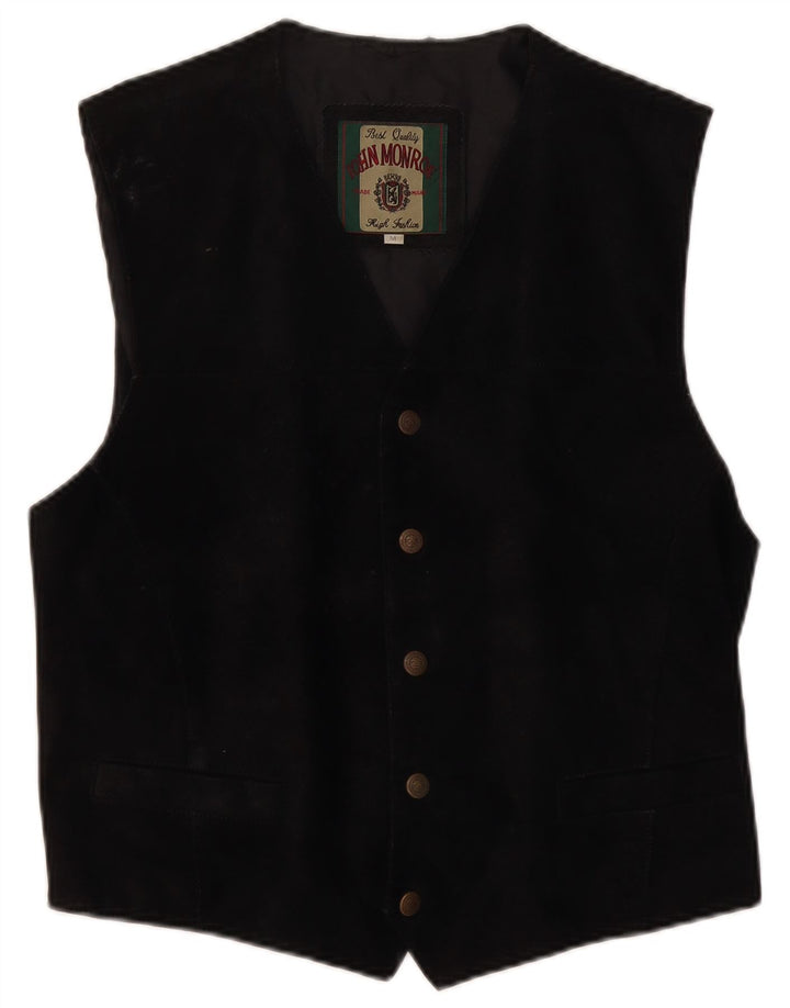 John Monroe Gilet en daim pour homme en cuir noir moyen