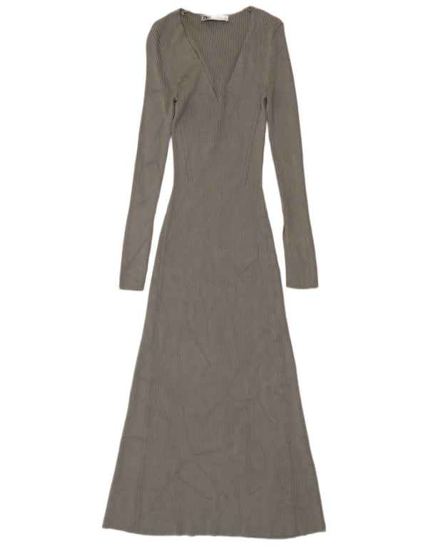 Zara Dame Maxi Jumper Kjole UK 8 Small Grey Viscose
