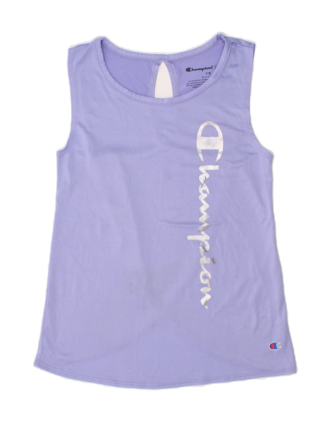 CHAMPION Girls Graphic Vest Top 7-8 Years Purple Polyester Vintage Champion and Second-Hand Champion from Messina Hembry 