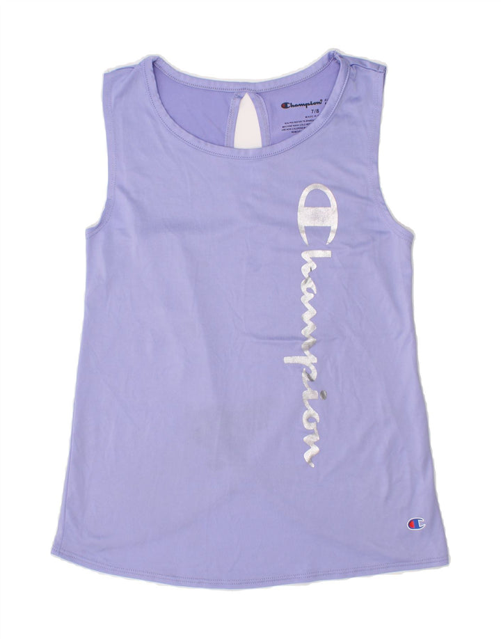 CHAMPION Girls Graphic Vest Top 7-8 Years Purple Polyester Vintage Champion and Second-Hand Champion from Messina Hembry 