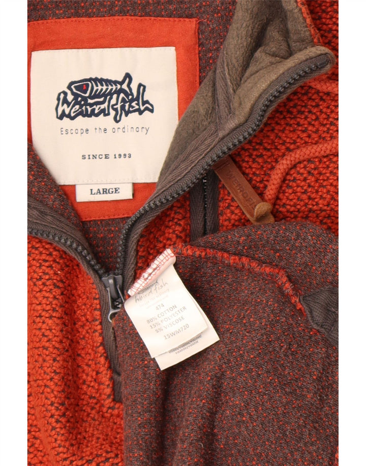 Weird Fish Mens Zip Neck Jumper Sweater Large Orange Cotton