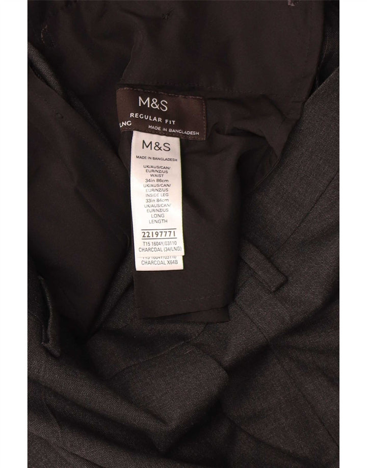 Marks & Spencer Mens Straight Regular Fit Suit Trousers W34 L33 Grey