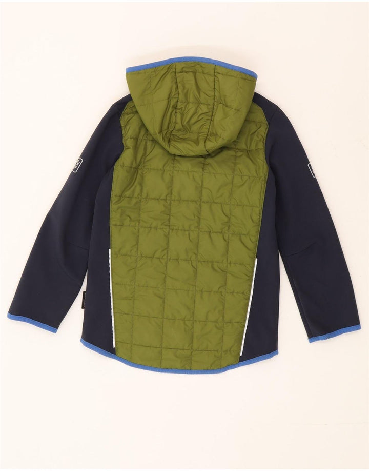 Jack Wolfskin Boys Hooded Padded Jacket 7-8 Years Green Colourblock