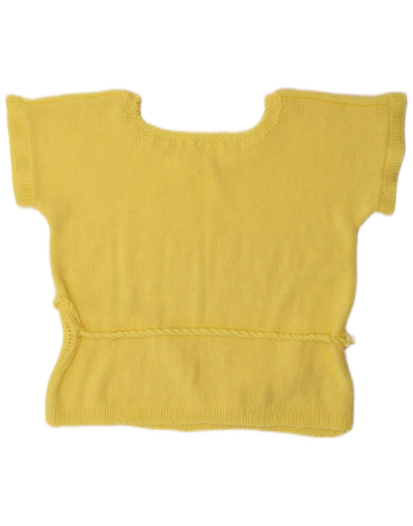 Maglione vintage da donna a maniche corte con scollo a barca UK 16 grande giallo