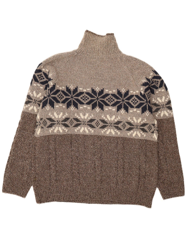 Vintage Herre rullehals sweater XL Brown Fair Isle Wool