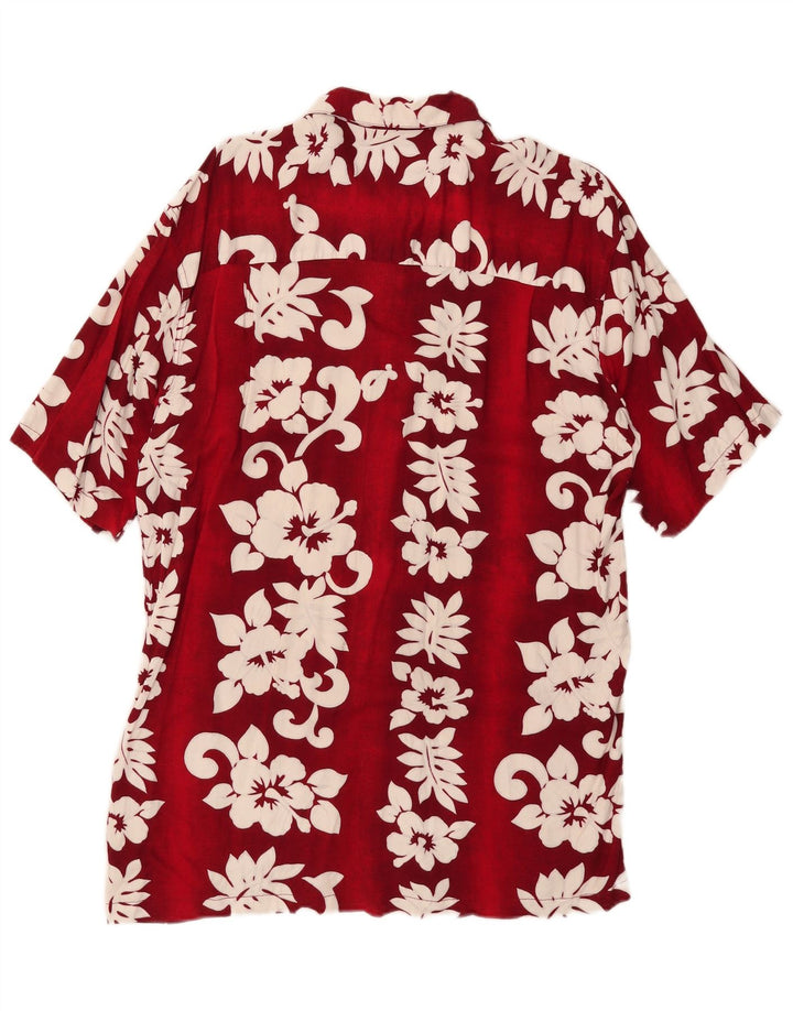 Karmakula Chemise à manches courtes pour homme en rayonne florale rouge moyen