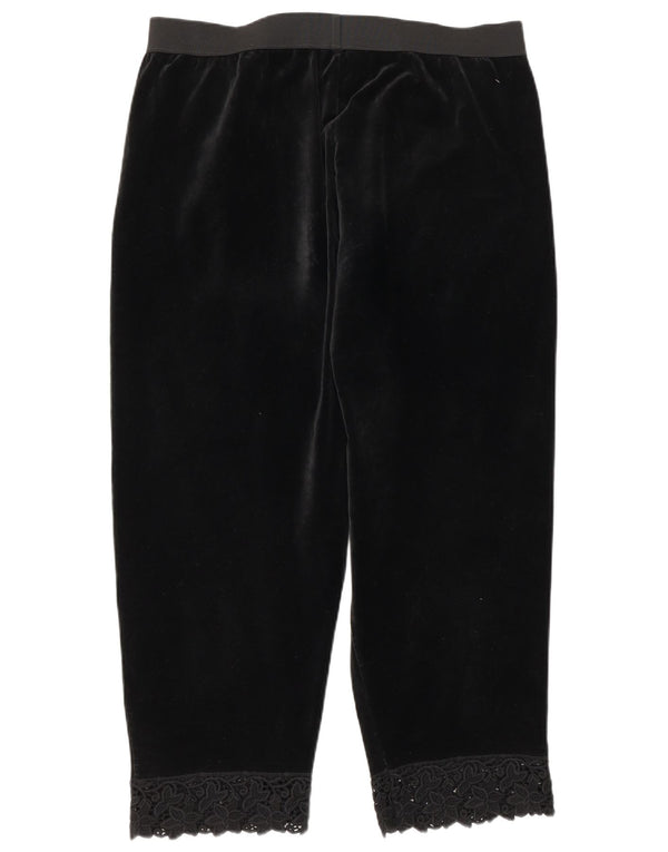 Vintage Womens Straight Velvet Cropped Trousers W34 L26 Black Floral