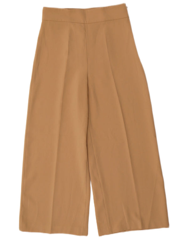 Zara Mujer Pantalones Cortos De Pierna Ancha Pequeño W26 L25 Beige