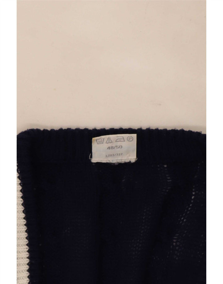 Vintage Mens Cardigan Sweater IT 48/50 Medium Navy Blue Striped Polyester