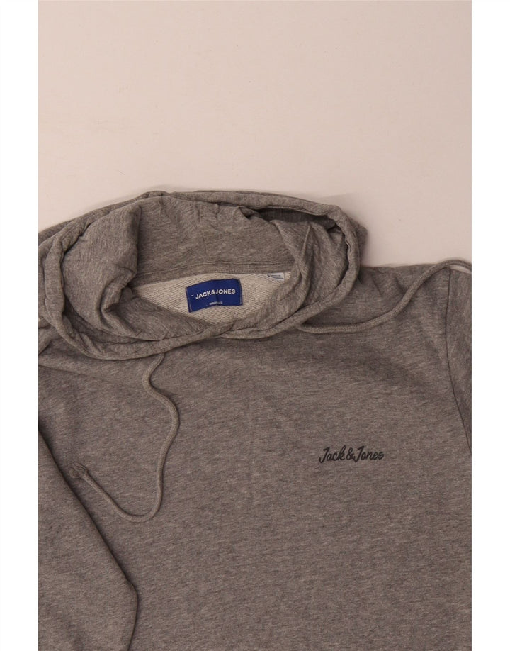 JACK & JONES Mens Hoodie Jumper Medium Grey Flecked Cotton