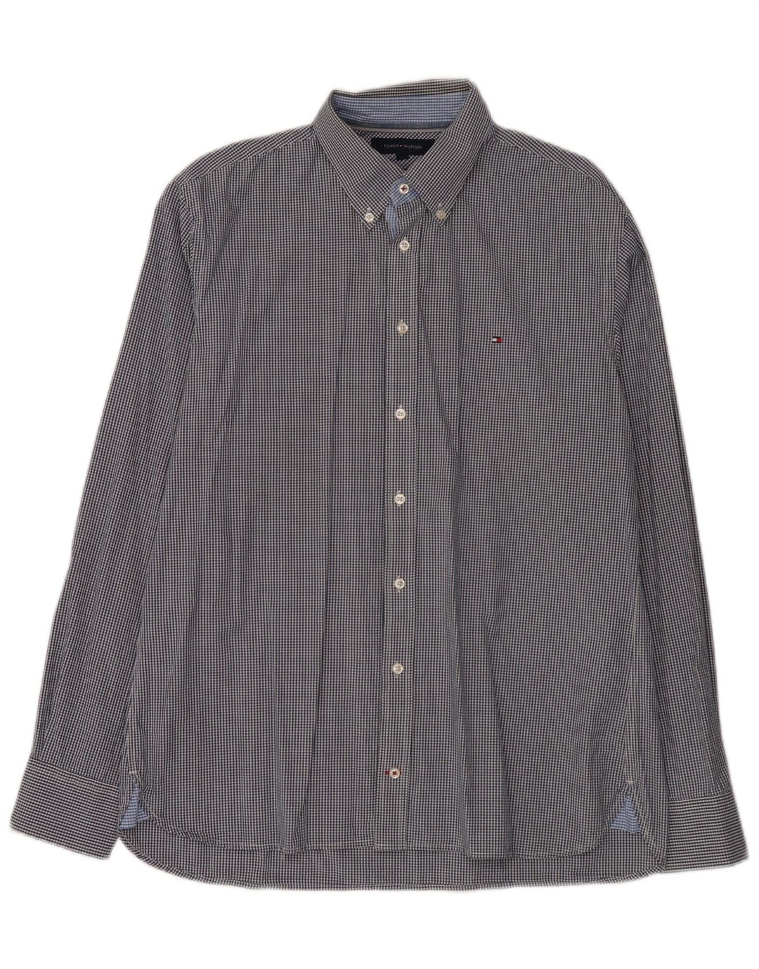 Tommy Hilfiger Mens Custom Fit Shirt Large Blue Gingham Cotton