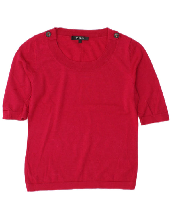 Maglione Jaeger da donna a maniche corte con scollo a barca UK 12 Lana rosa medio