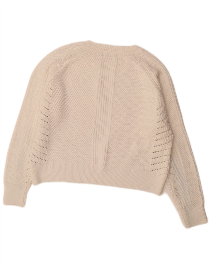 Marks & Spencer Womens Boat Neck Jumper Sweater UK 14 Medium White Cotton