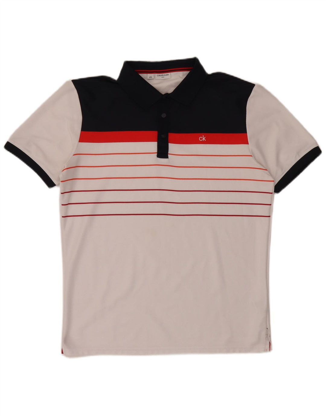 Calvin Klein Mens Polo Shirt Large White Colourblock Polyester