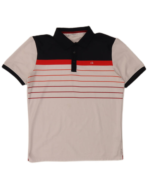Camisa polo masculina Calvin Klein grande poliéster branco colorblock