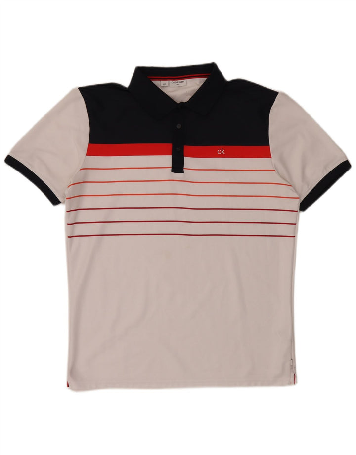 Calvin Klein Mens Polo Shirt Large White Colourblock Polyester