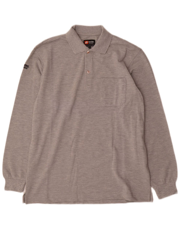 Lotto Mens Long Sleeve Polo Shirt XL Grey Flecked Cotton
