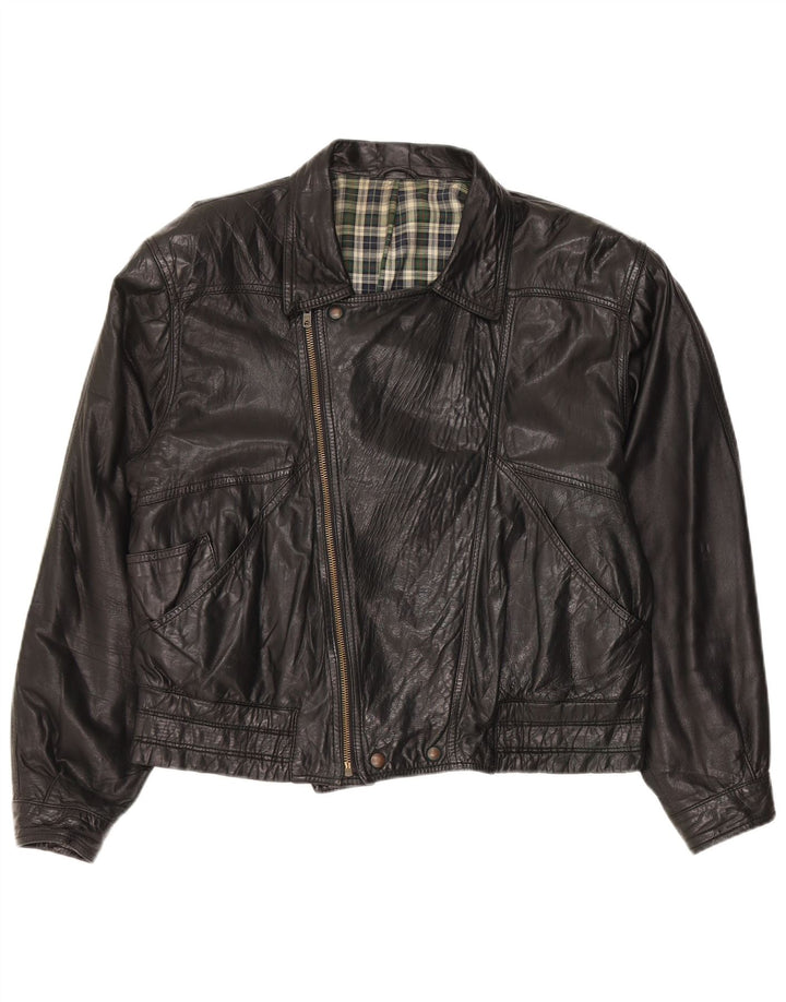 Vintage Herre Læder Biker Jacket IT 50 Large Sort