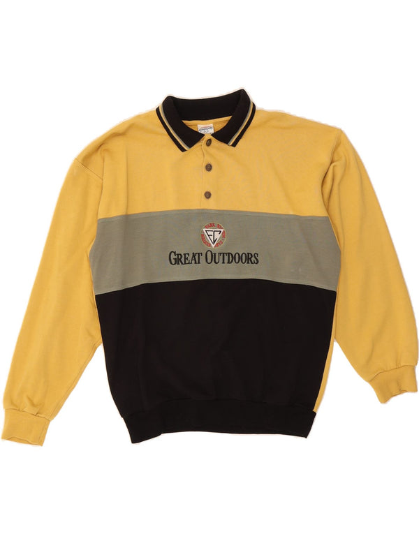 CAMPAGNOLO Mens Graphic Polo Neck Jumper Sweater Medium Yellow Colourblock