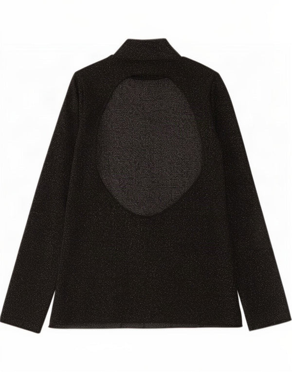 Zara Womens Cut Out Top Long Sleeve UK 12 Medium Black Flecked Viscose