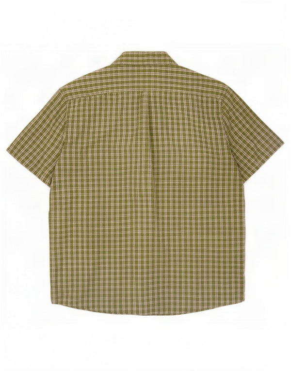 Brugi Mens Short Sleeve Shirt UK 50 3XL Green Plaid Cotton