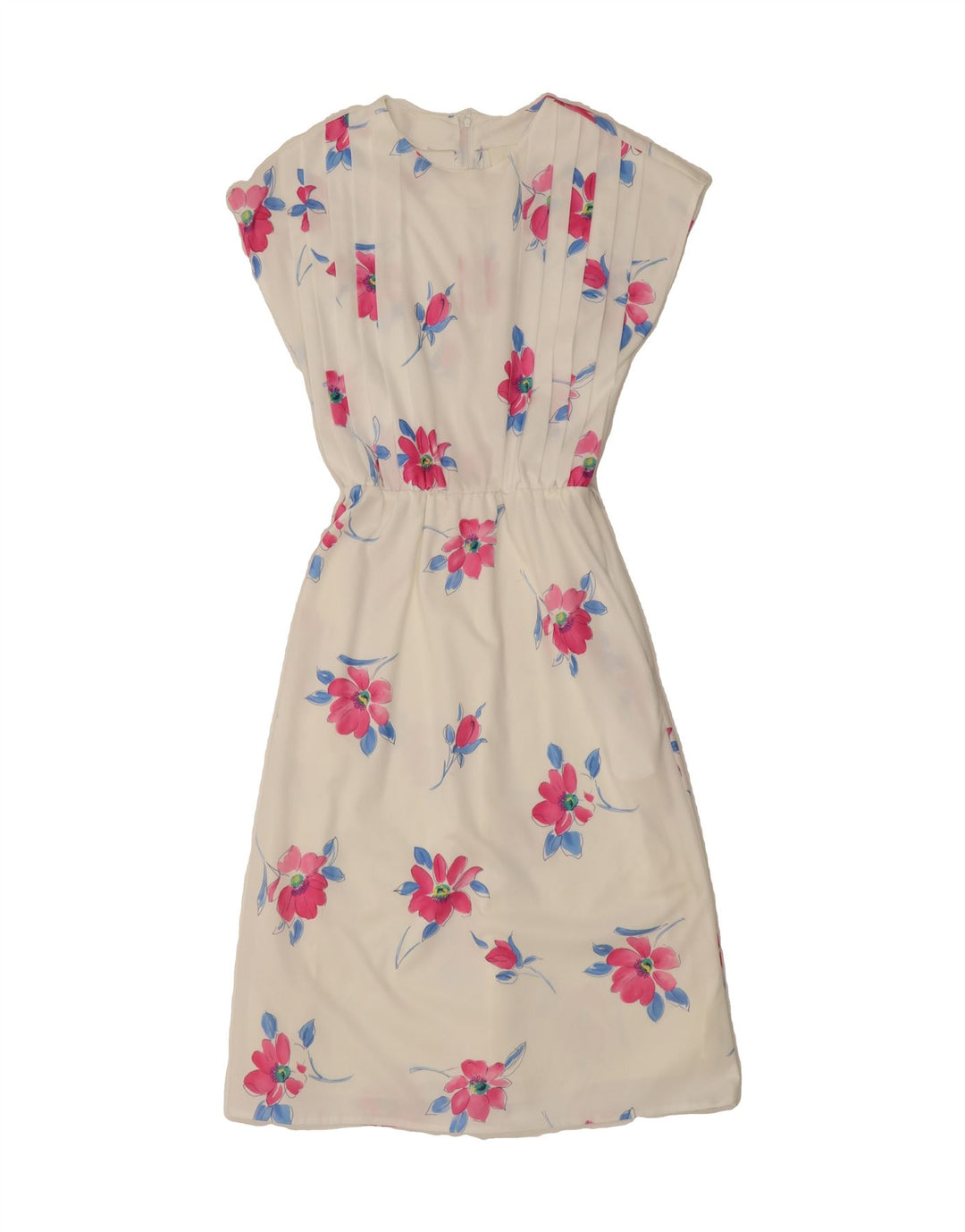 VINTAGE Womens Sleeveless Maxi Dress UK 12 Medium White Floral Polyester Vintage Vintage and Second-Hand Vintage from Messina Hembry 